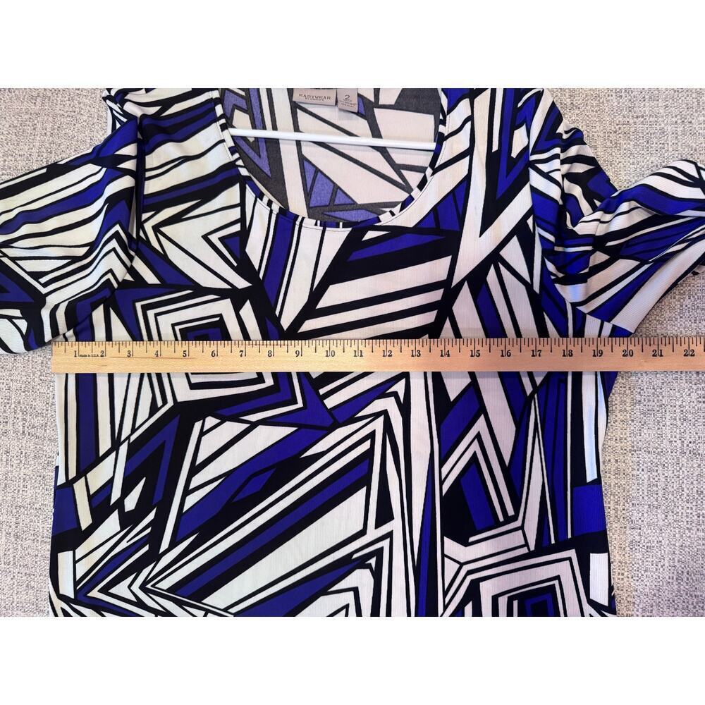 Chico's Easywear Multi Color Block Blue Black Print Crew Neck Long Sleeve Sz 2 - Picture 6 of 10
